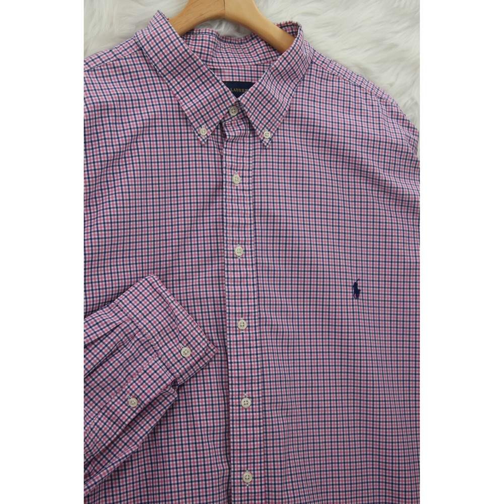 Ralph Lauren Shirt Mens 4XLT Tall Pink Blue Gingham Button Down Long Sleeve Prep
